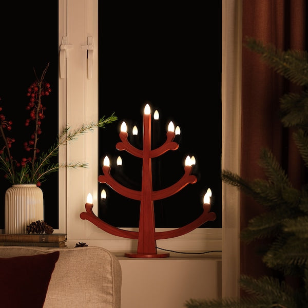 STRÅLA - 7-arm LED candelabra, red pine,47 cm