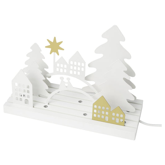 STRÅLA LED table decoration, landscape/village, 30x12 cm