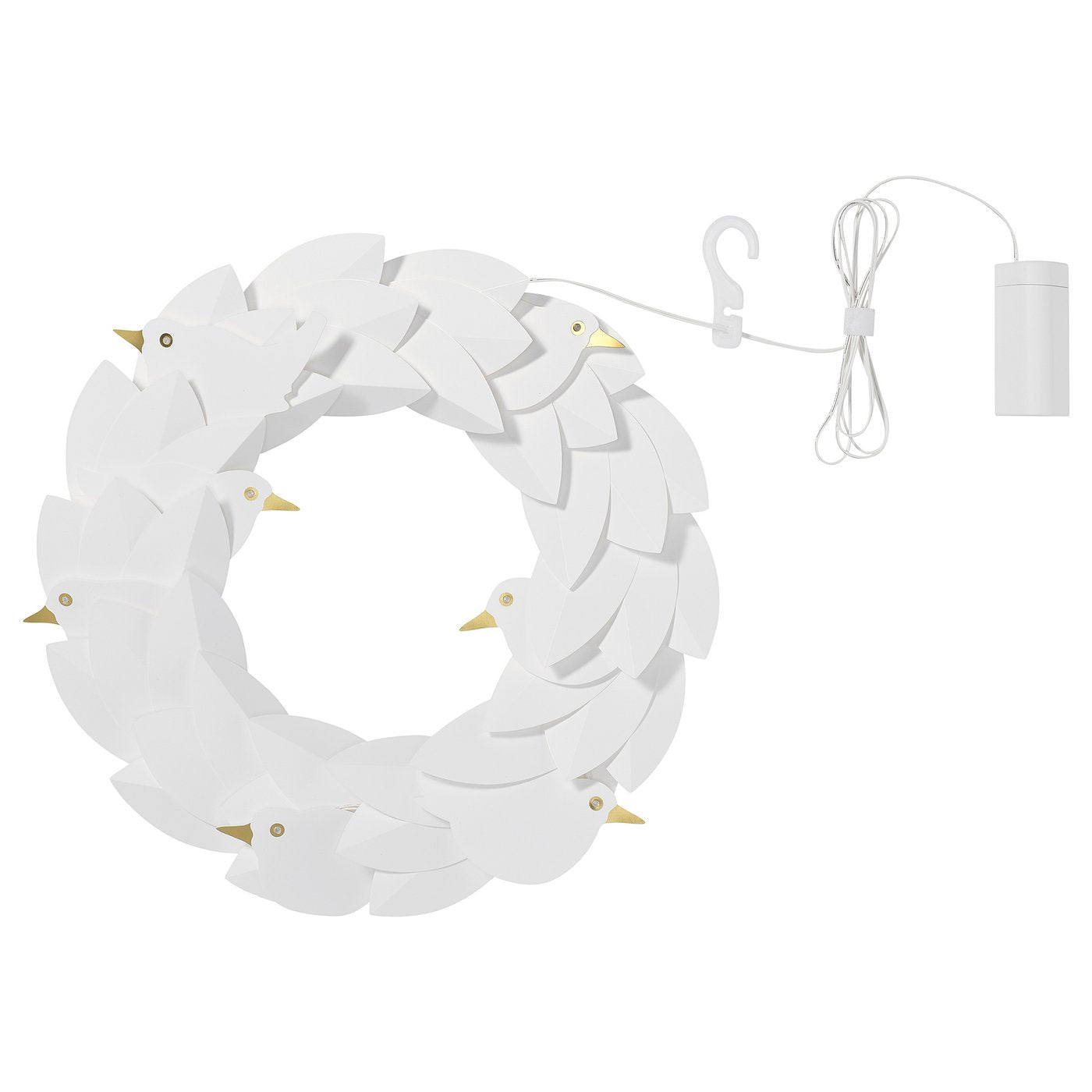 STRÅLA LED wreath, battery-operated/doves white, 39 cm