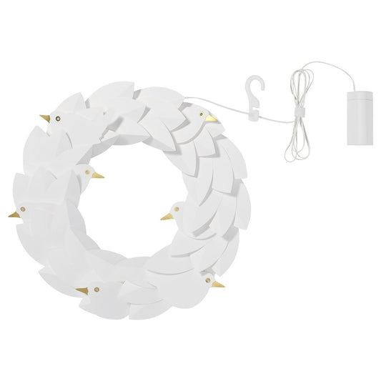 STRÅLA LED wreath, battery-operated/doves white, 39 cm
