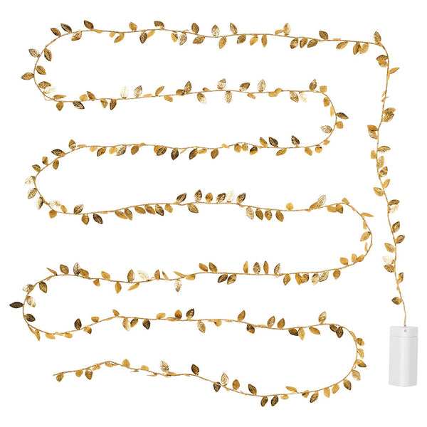 STRÅLA LED lighting chain with 40 lights, battery-operated leaf/gold-colour