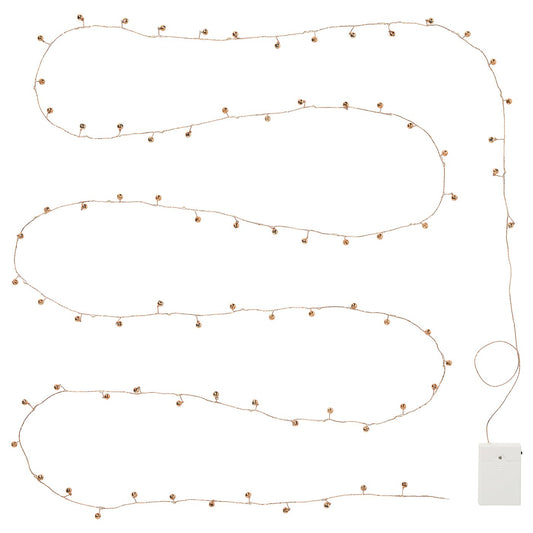 STRÅLA LED lighting chain, bell-shaped battery-operated/brass-colour, 4.5 m