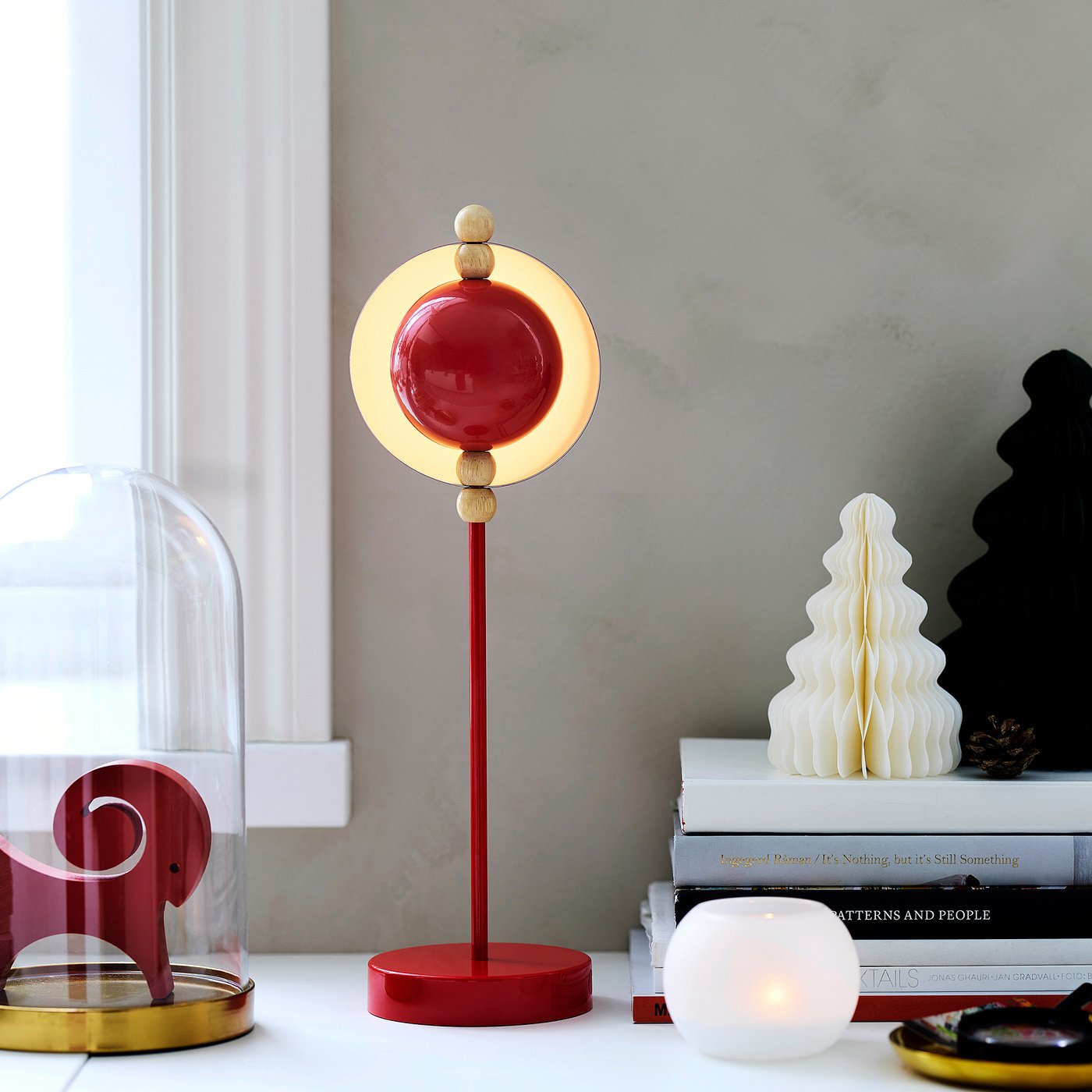 STRÅLA LED decorative table lamp, metal battery-operated/red, 11 cm