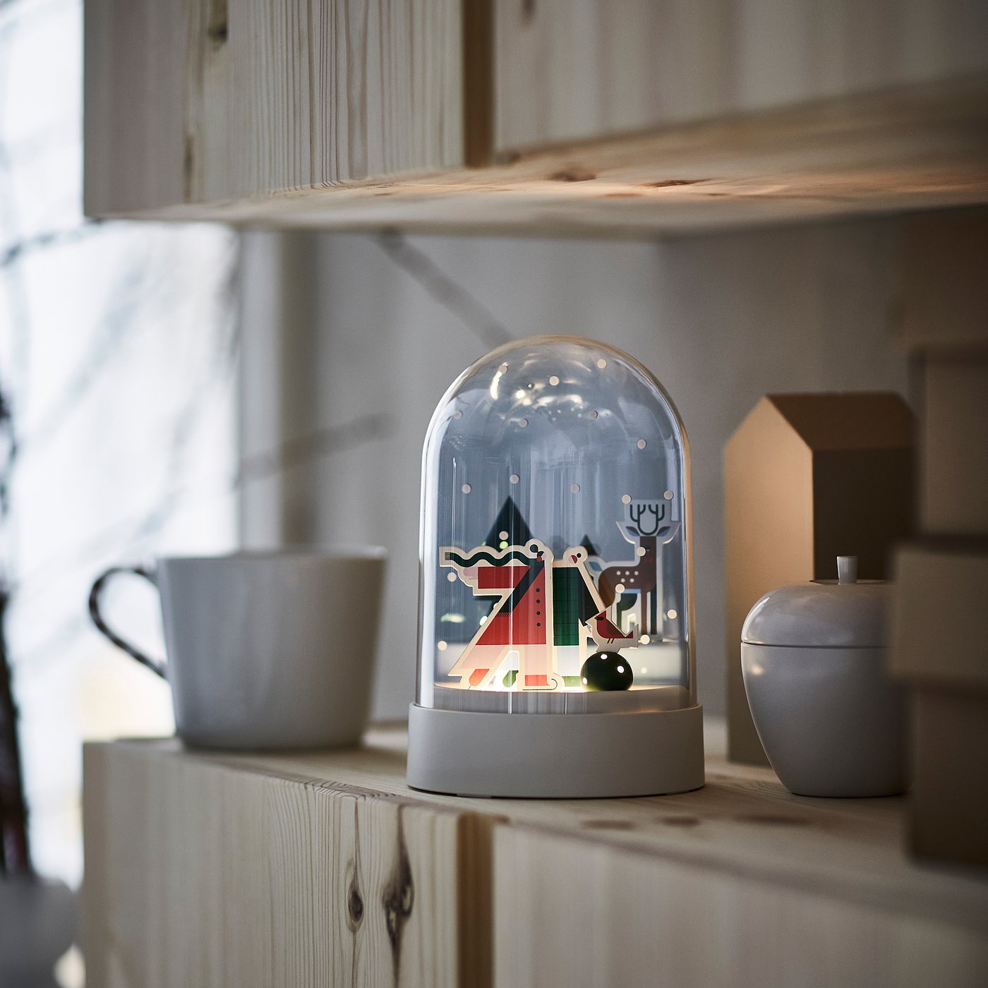STRÅLA table lamp, snowy night/battery-operated dome, 11.5 cm
