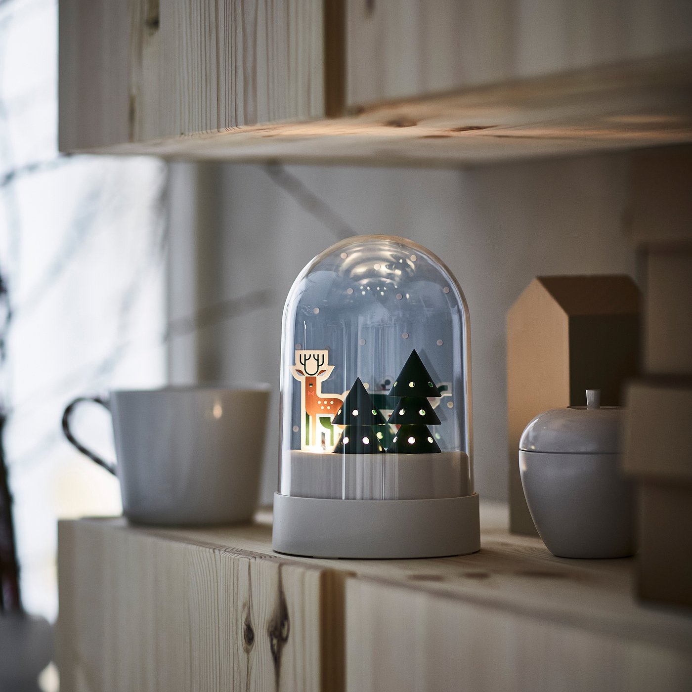 STRÅLA table lamp, snowy night/battery-operated dome, 11.5 cm