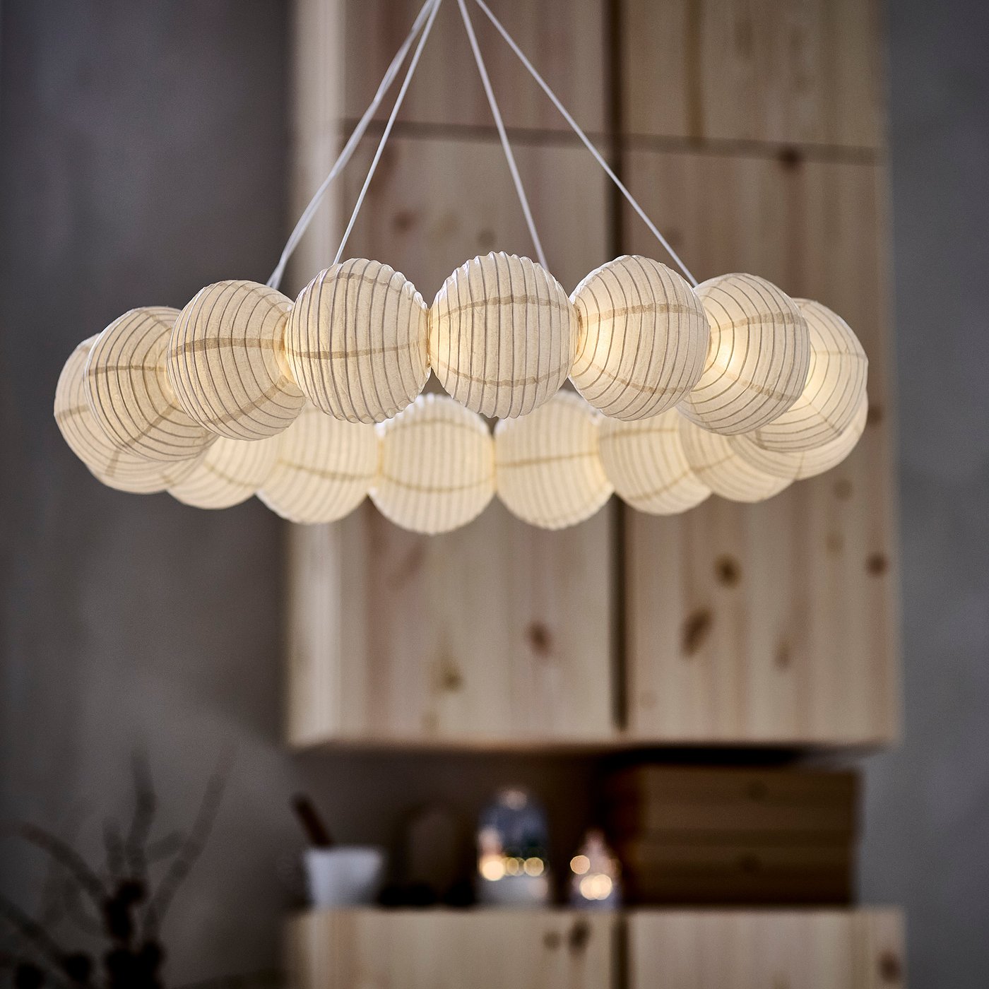STRÅLA LED decorative pendant lamp, ball circle/white, 66 cm