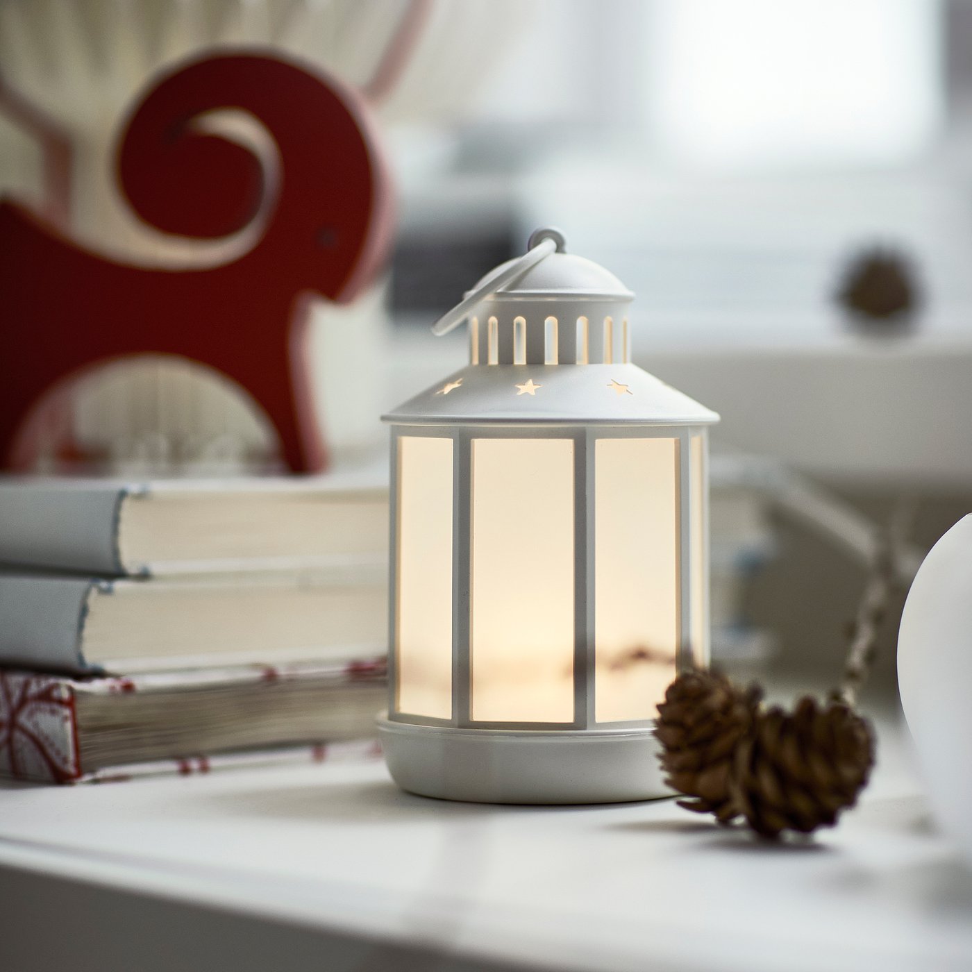 STRÅLA LED lantern, battery-operated white, 8 cm