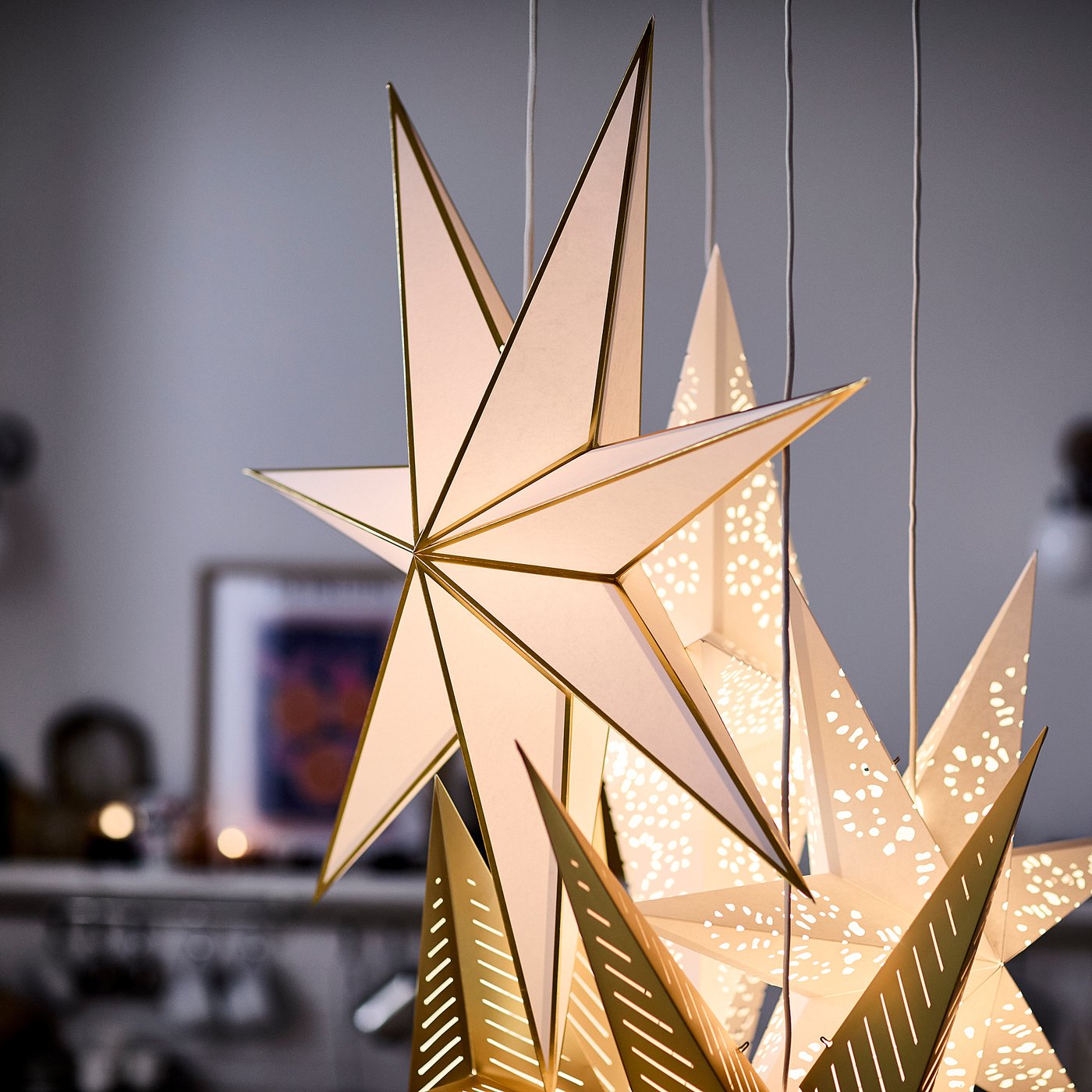 STRÅLA lamp shade, white/gold-colour, 90 cm