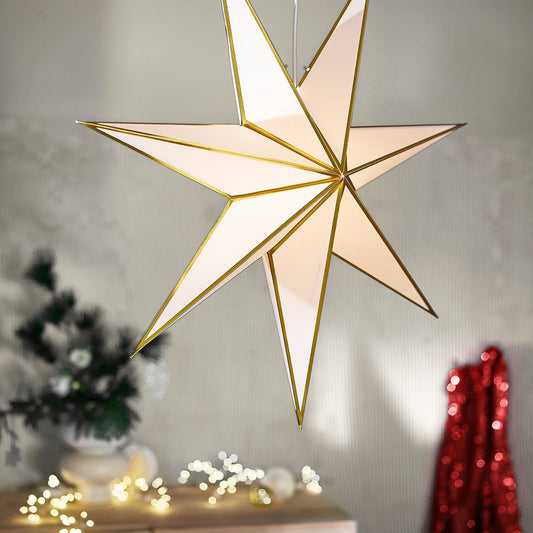 STRÅLA lamp shade, paper star/white gold-colour, 70 cm
