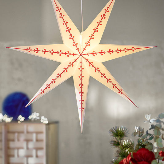 STRÅLA lamp shade, paper star/white red, 90 cm