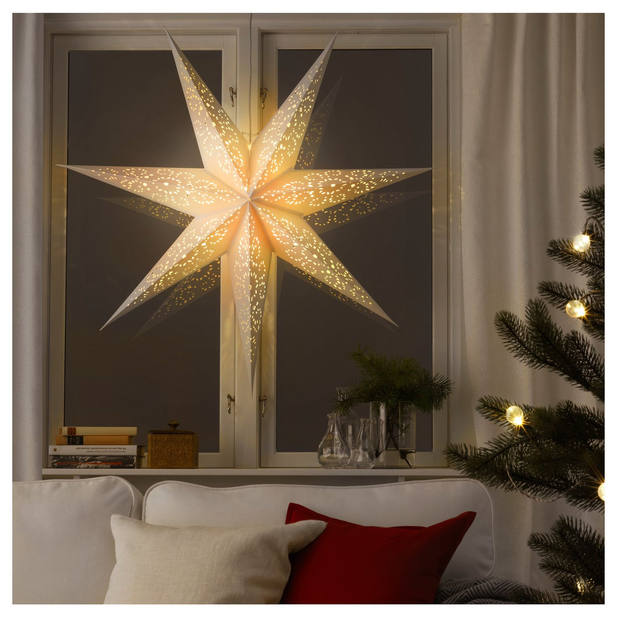 STRÅLA lamp shade, paper star/lace white, 90 cm
