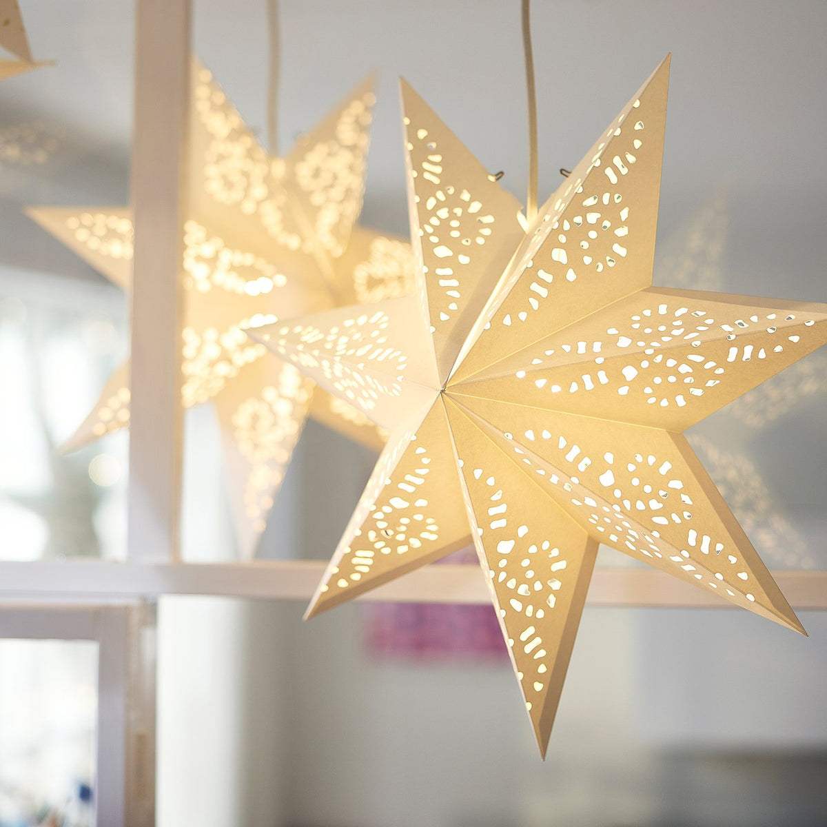 STRÅLA lamp shade, paper star/lace white, 48 cm