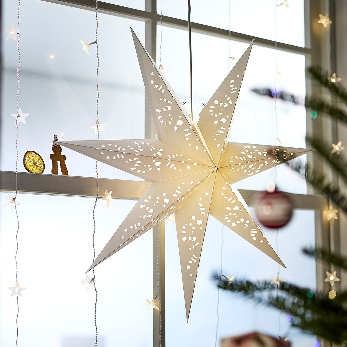 STRÅLA lamp shade, paper star/lace white, 70 cm