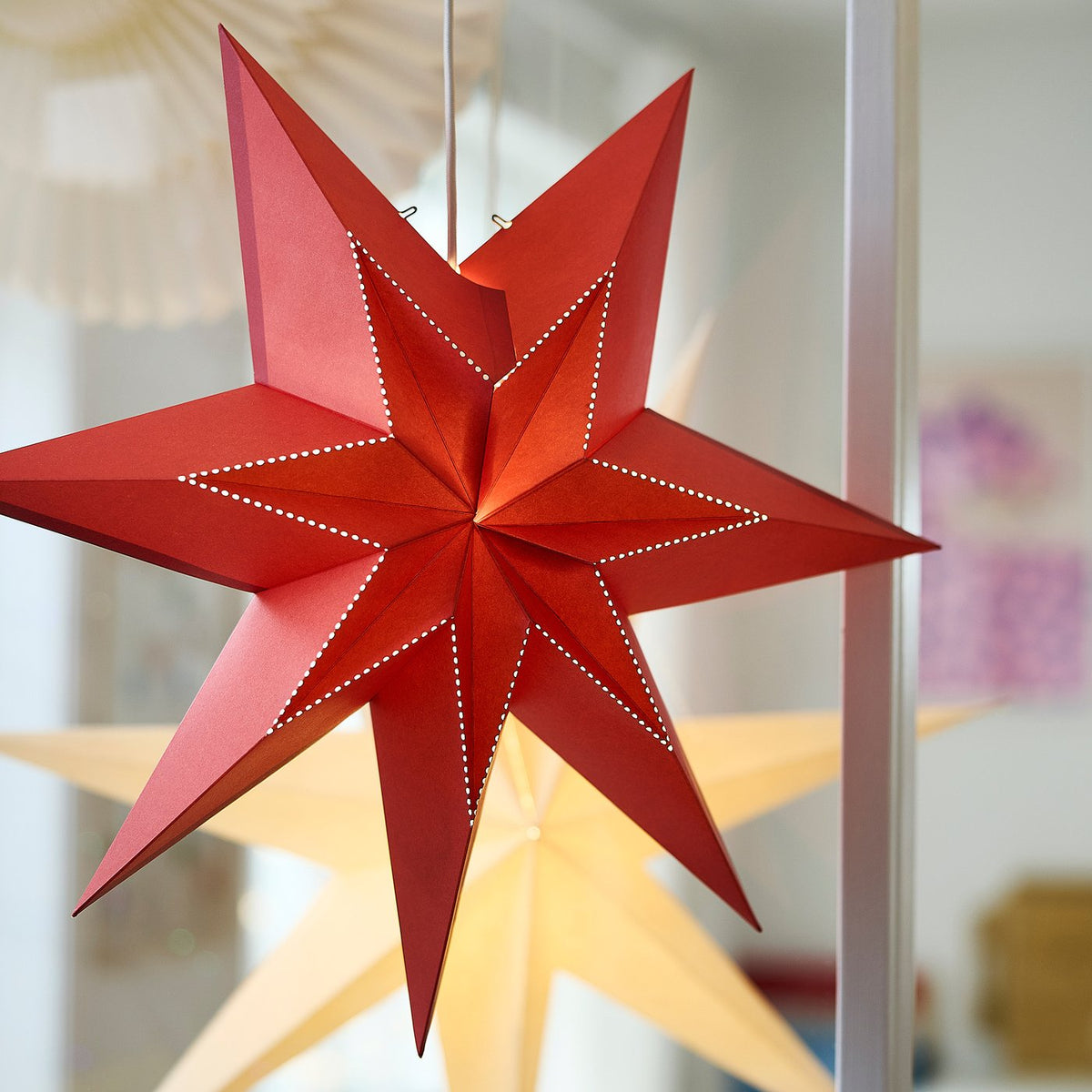 STRÅLA lamp shade, paper star/red, 56 cm