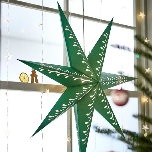 STRÅLA lamp shade, paper star/green white, 90 cm