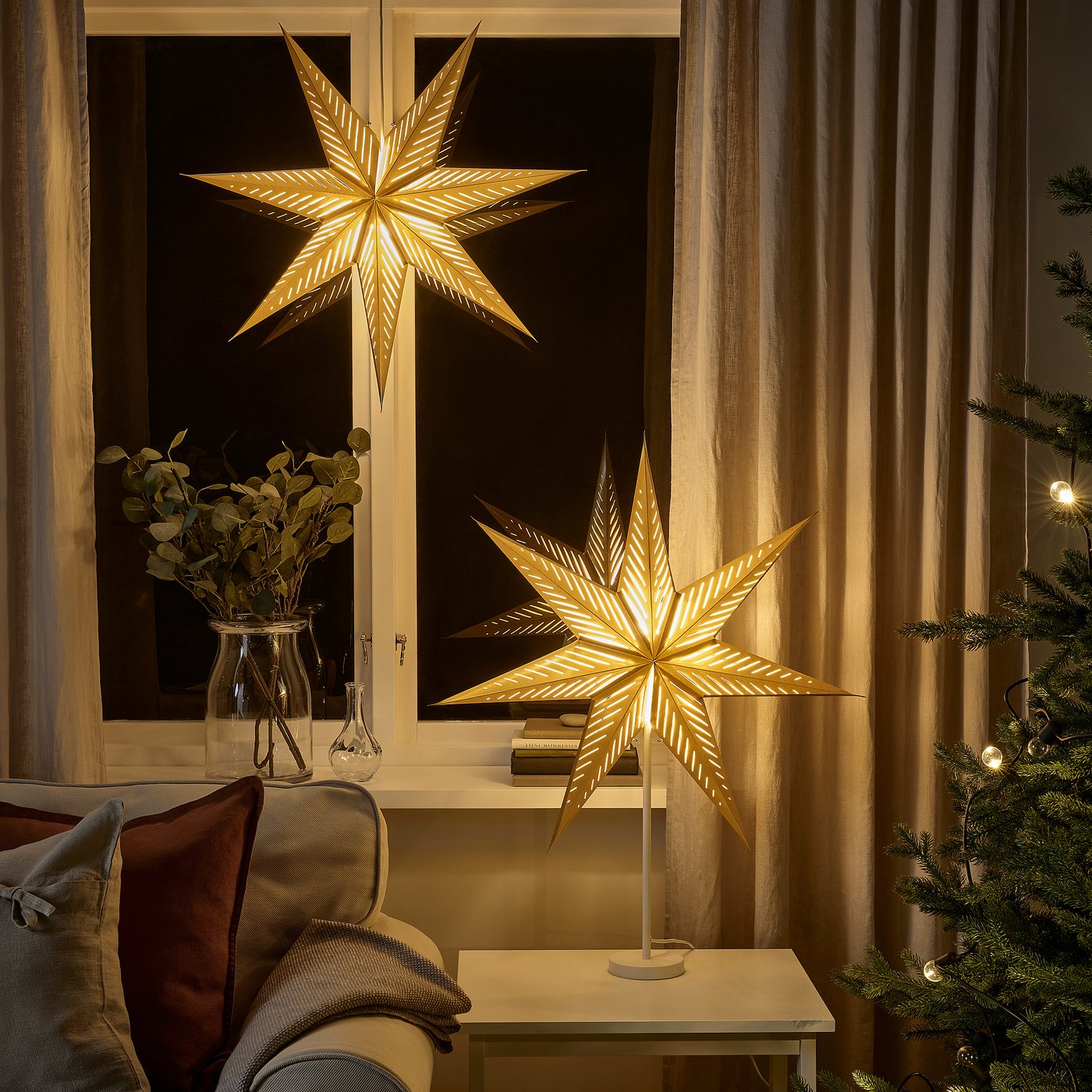 STRÅLA lamp shade, brass-colour/stripe, 70 cm