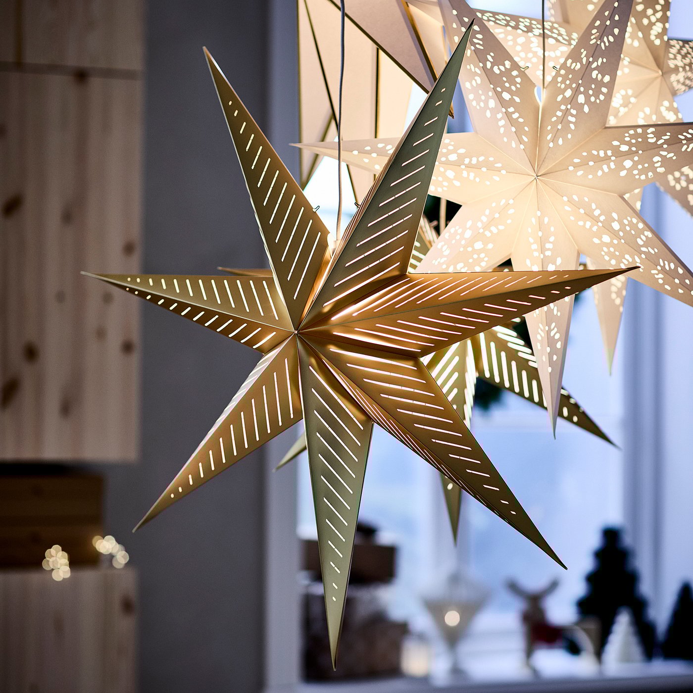 STRÅLA lamp shade, brass-colour/stripe, 90 cm