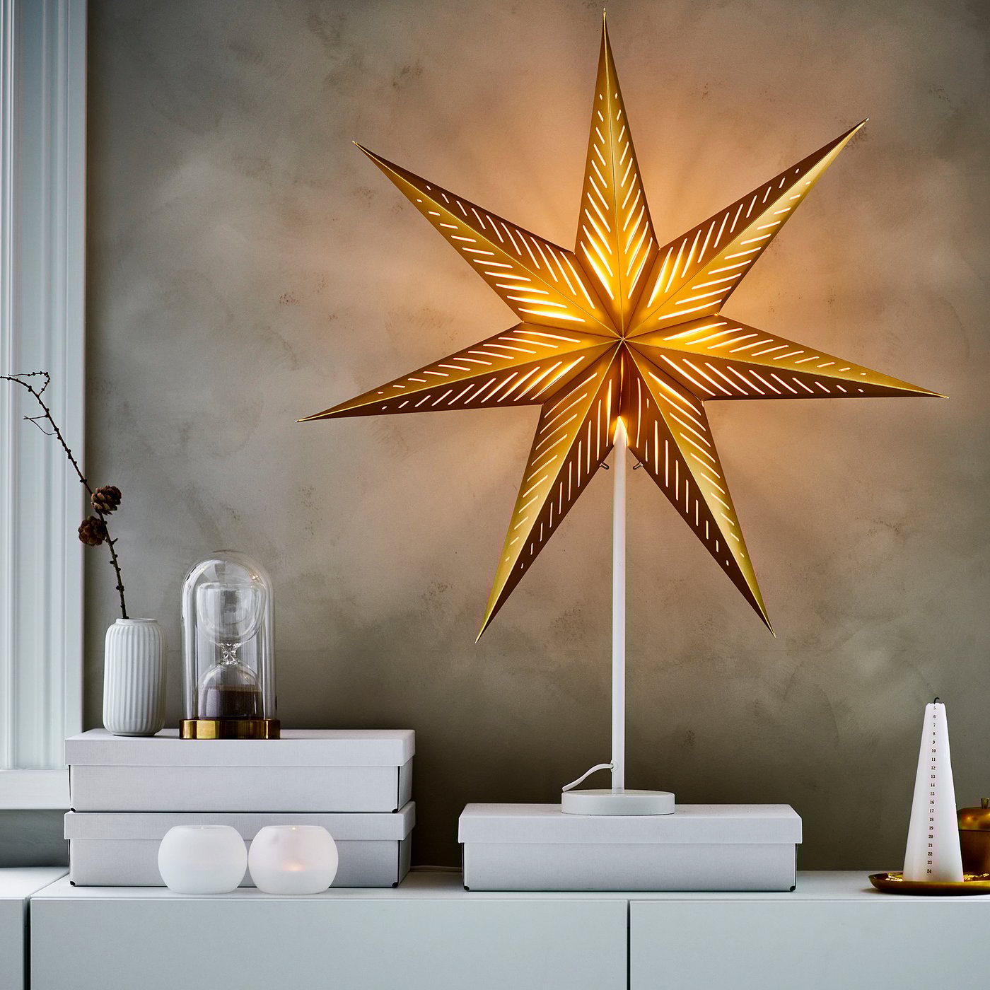 STRÅLA lamp shade, brass-colour/stripe, 70 cm