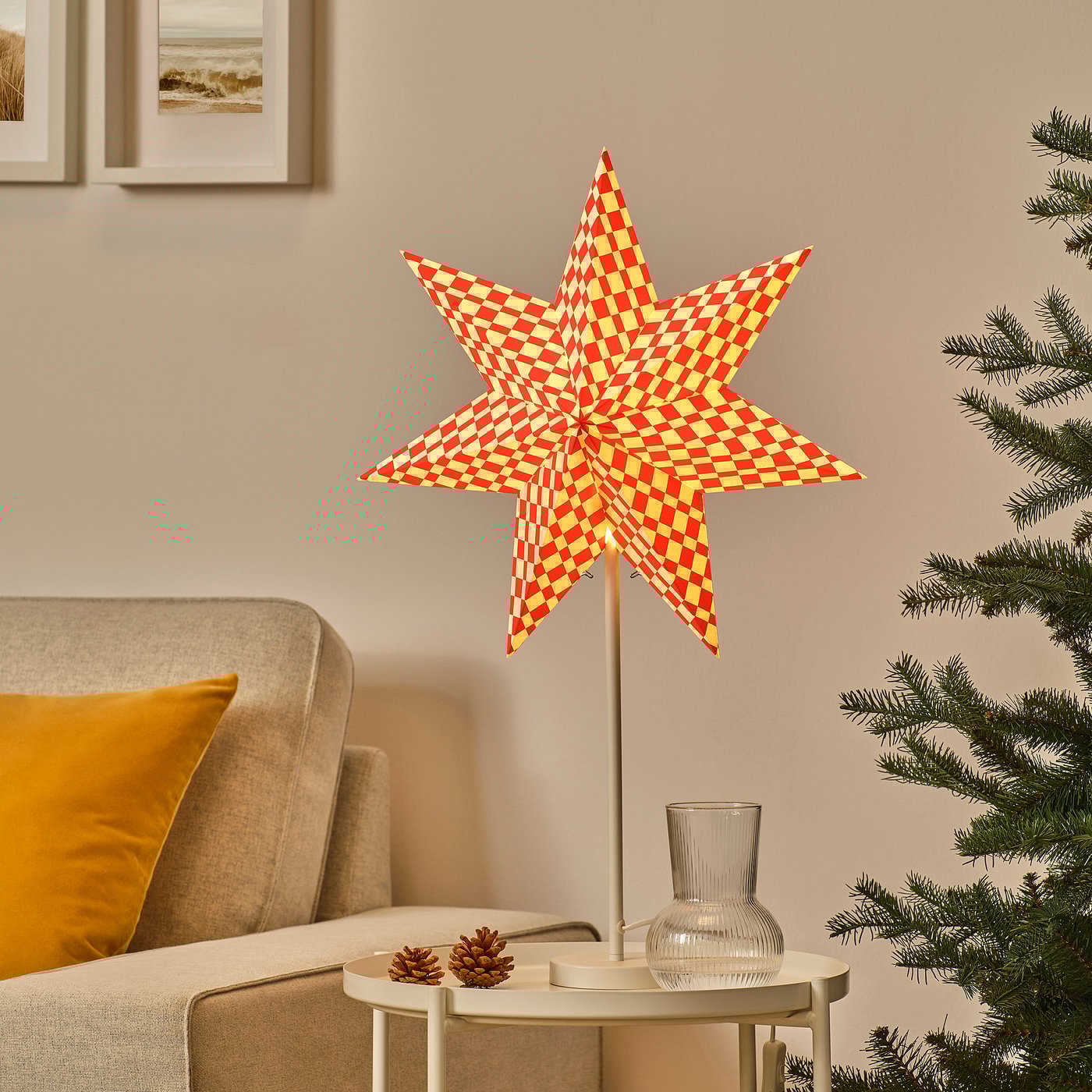 STRÅLA lamp shade, red/white, 48 cm