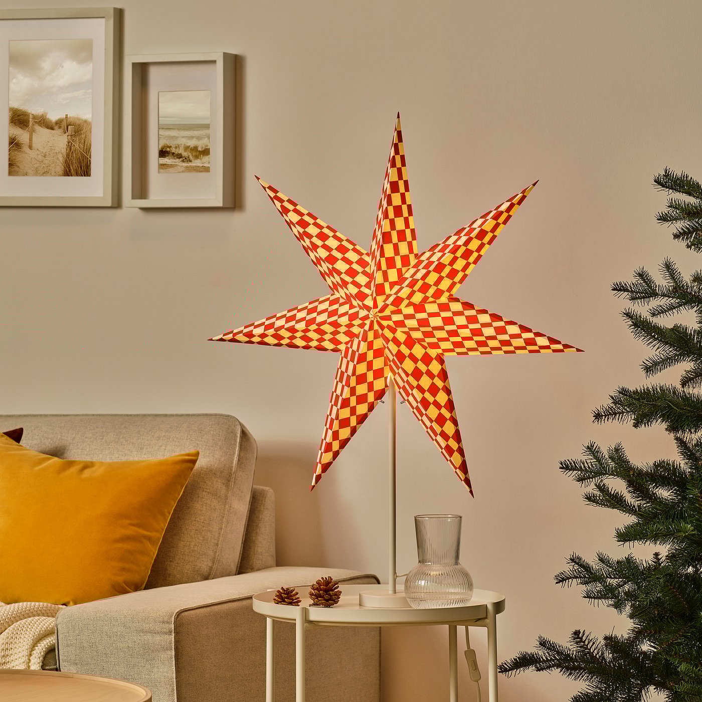 STRÅLA lamp shade, red/white, 70 cm
