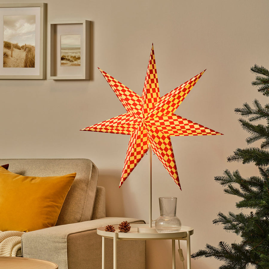 STRÅLA lamp shade, red/white, 70 cm