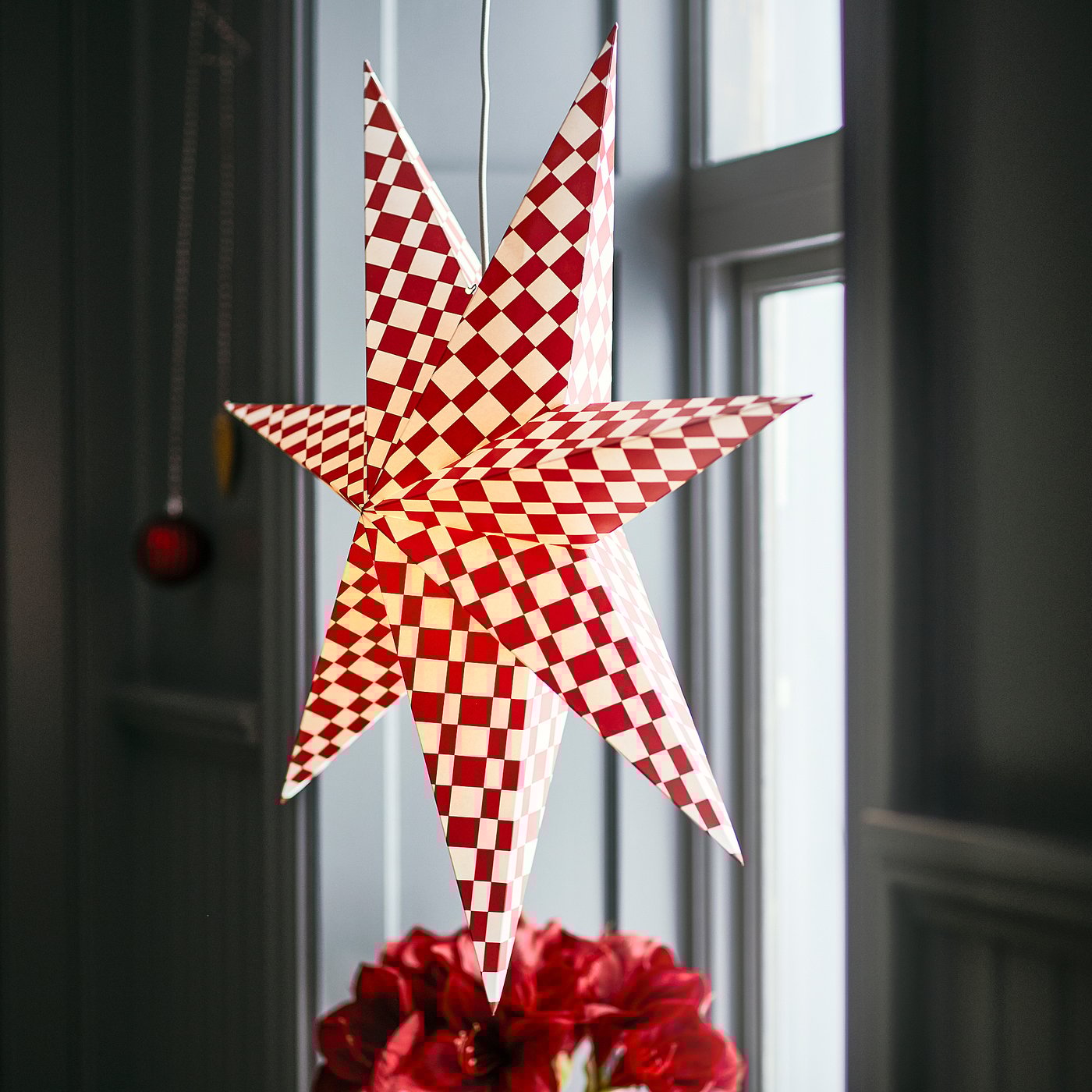 STRÅLA lamp shade, red/white, 70 cm