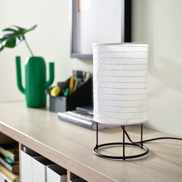 STRANDAD - Table lamp, white/black,29 cm