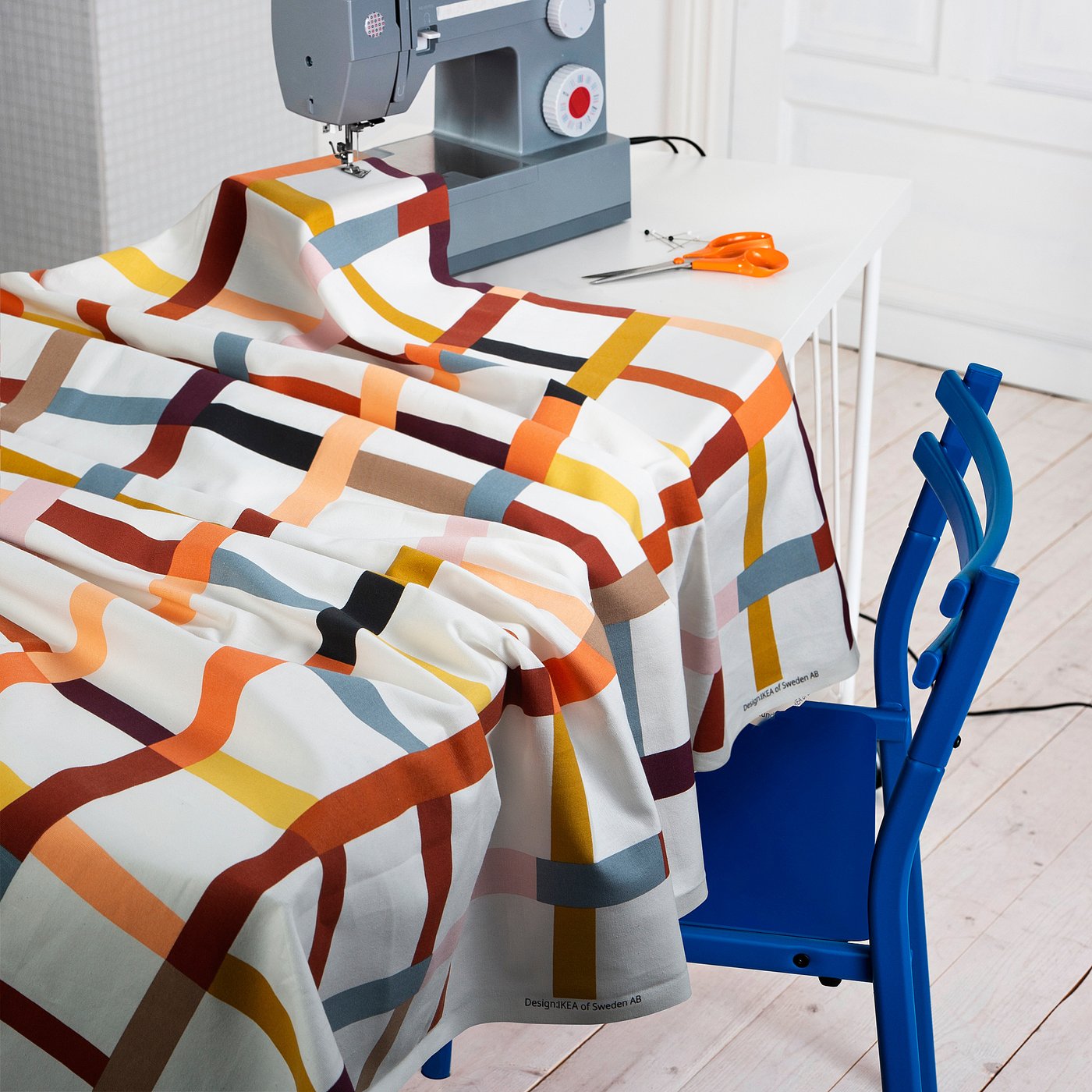 STRANDKÄMPAR pre-cut fabric, multicolour check pattern, 150x300 cm