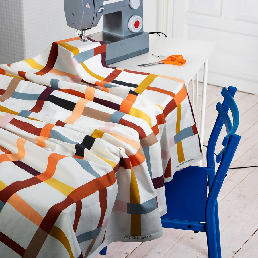 STRANDKÄMPAR pre-cut fabric, multicolour check pattern, 150x300 cm