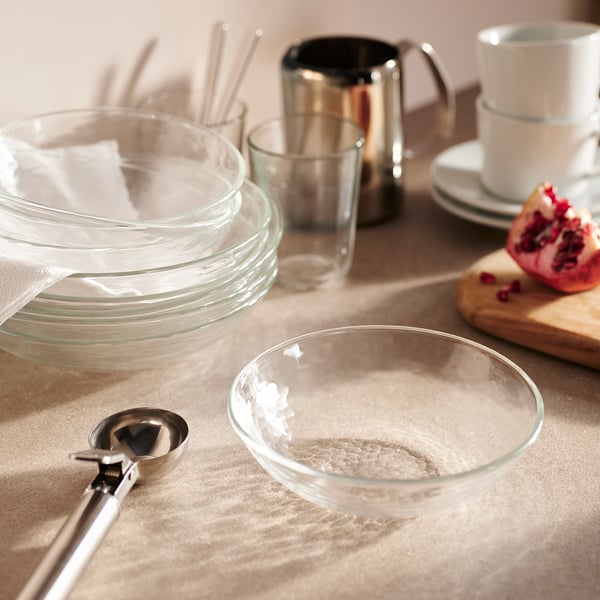 STRANDKRABBA deep plate, glass/transparent, 19 cm