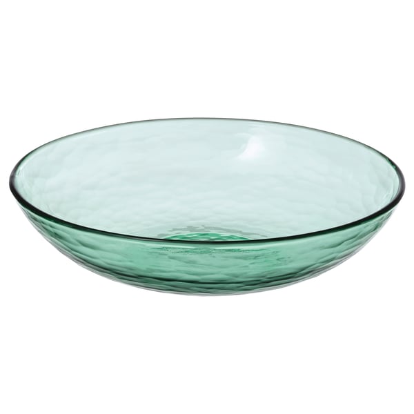 STRANDKRABBA deep plate, glass/green, 19 cm