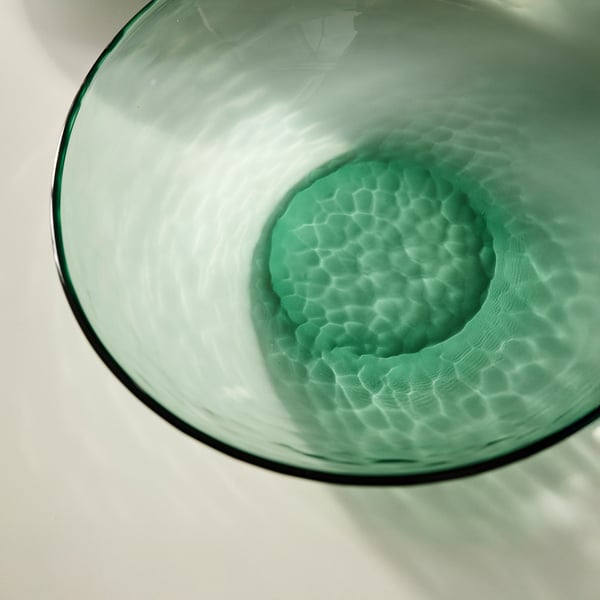 STRANDKRABBA deep plate, glass/green, 19 cm