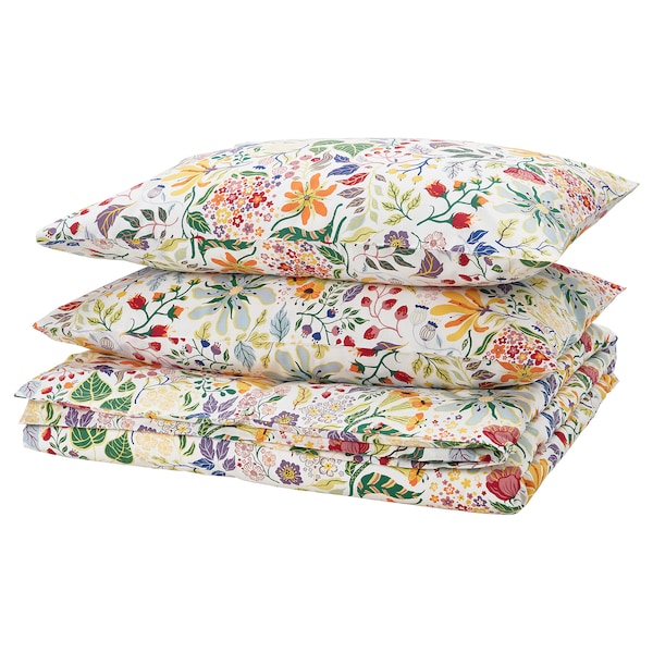 STRANDLUMMER - Duvet cover and 2 pillowcases, multicolour/floral pattern, 240x220/50x80 cm