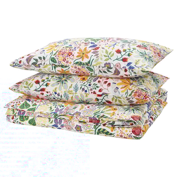 STRANDLUMMER duvet cover and 2 pillowcases, multicolour/floral pattern, 240x220/50x80 cm