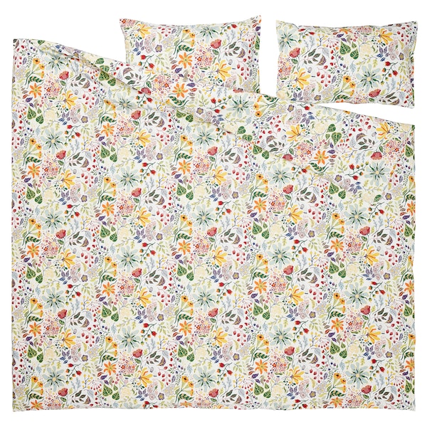 STRANDLUMMER - Duvet cover and 2 pillowcases, multicolour/floral pattern, 240x220/50x80 cm