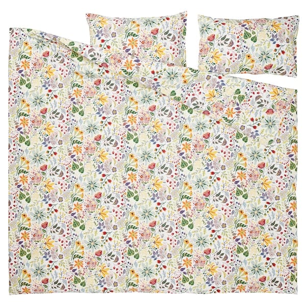 Ikea STRANDLUMMER - Duvet cover and 2 pillowcases, multicolour/floral pattern, 240x220/50x80 cm