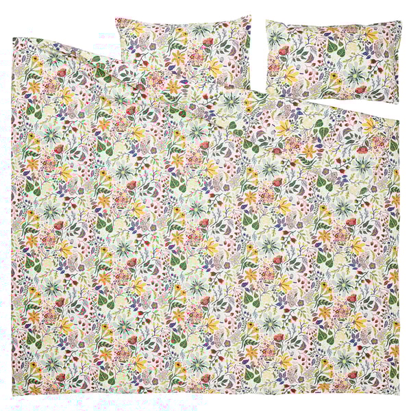 STRANDLUMMER duvet cover and 2 pillowcases, multicolour/floral pattern, 240x220/50x80 cm