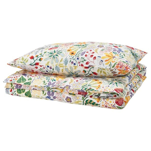 STRANDLUMMER - STRANDLUMMER Duvet cover and pillowcase, multicolour/floral pattern, 150x200/50x80 cm