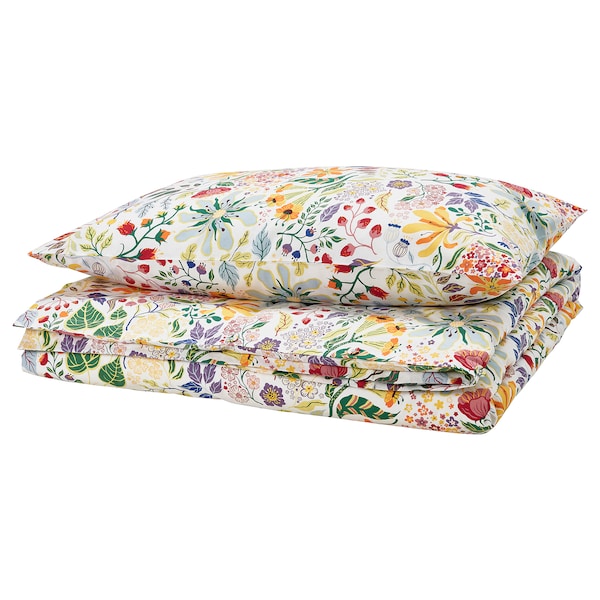 STRANDLUMMER - Duvet cover and pillowcase, multicolour/floral pattern, 150x200/50x80 cm