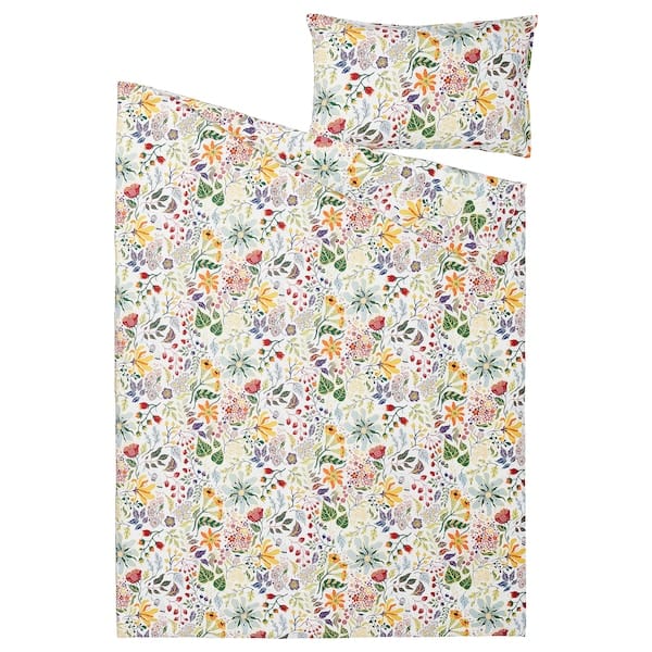 Ikea STRANDLUMMER - Duvet cover and pillowcase, multicolour/floral pattern, 150x200/50x80 cm