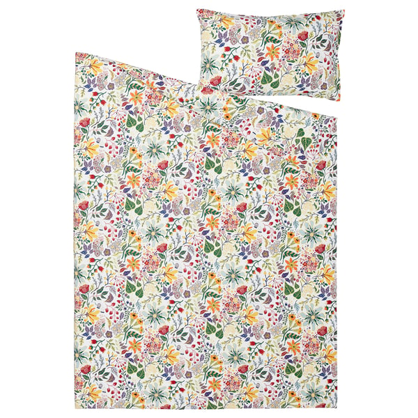 STRANDLUMMER duvet cover and pillowcase, multicolour/floral pattern, 150x200/50x80 cm