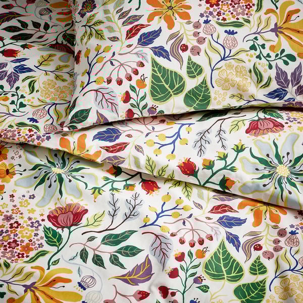 STRANDLUMMER - STRANDLUMMER Duvet cover and pillowcase, multicolour/floral pattern, 150x200/50x80 cm