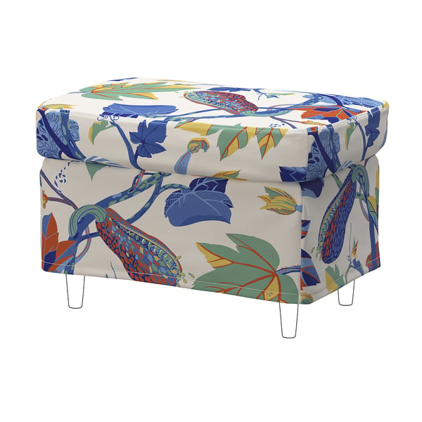 STRANDMON slipcover for footstool, Stigsbo multicolour/beige