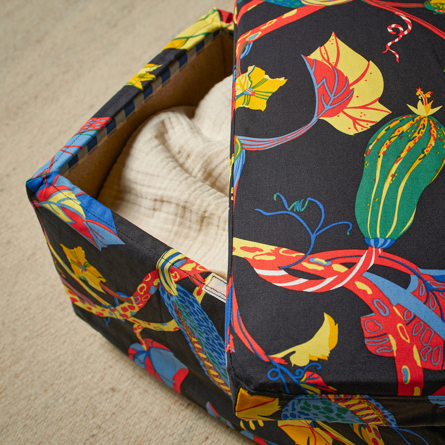 STRANDMON slipcover for footstool, Stigsbo multicolour/black