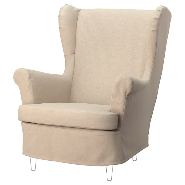 STRANDMON slipcover for wing chair, Naggen beige