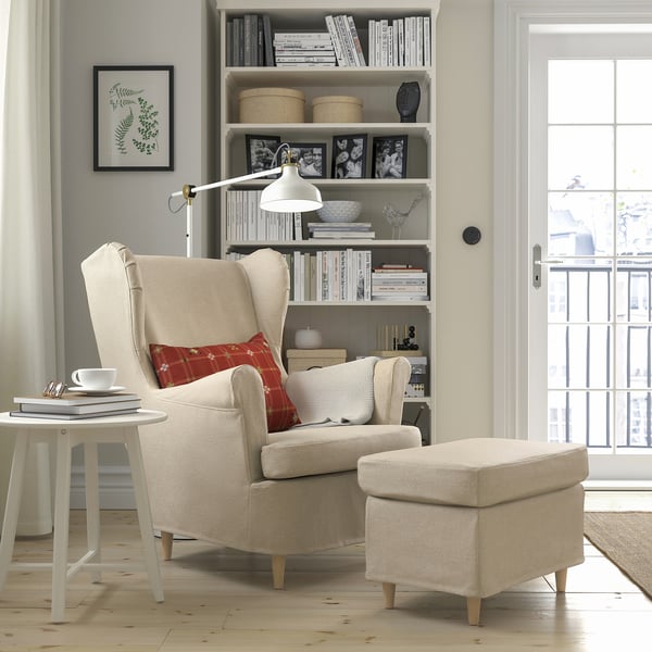 STRANDMON slipcover for wing chair, Naggen beige