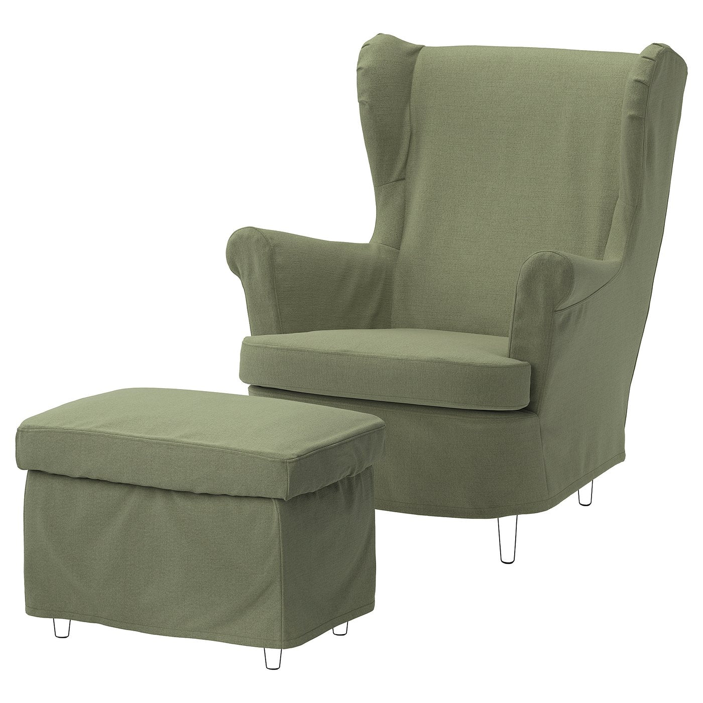 STRANDMON slipcover for armchair/footstool, Naggen grey-green
