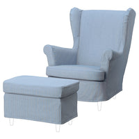 STRANDMON slipcover for armchair/footstool, Sjölyckan dark blue/beige stripe pattern