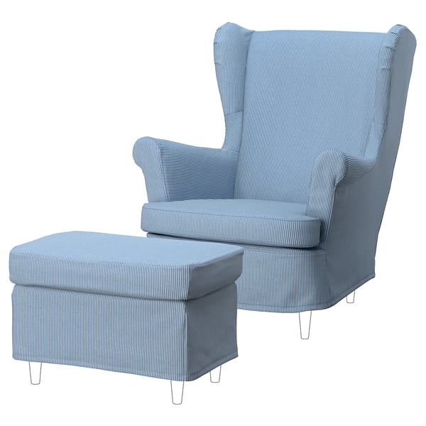 STRANDMON - Fodera per poltrona/poggiapiedi, Sjölyckan blu scuro/beige motivo a righe