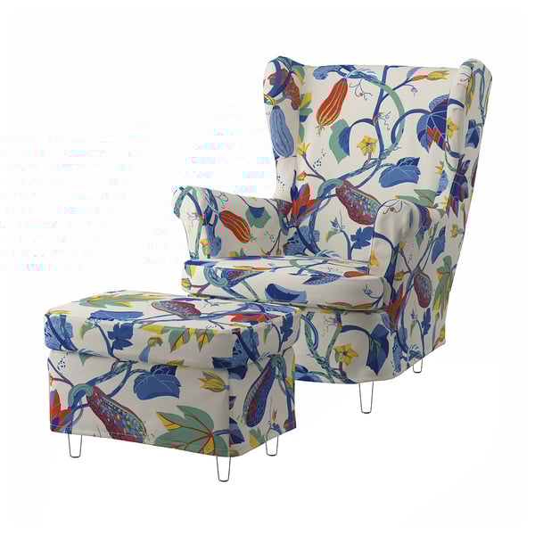 STRANDMON chair/footrest cover, Stigsbo patterned/beige